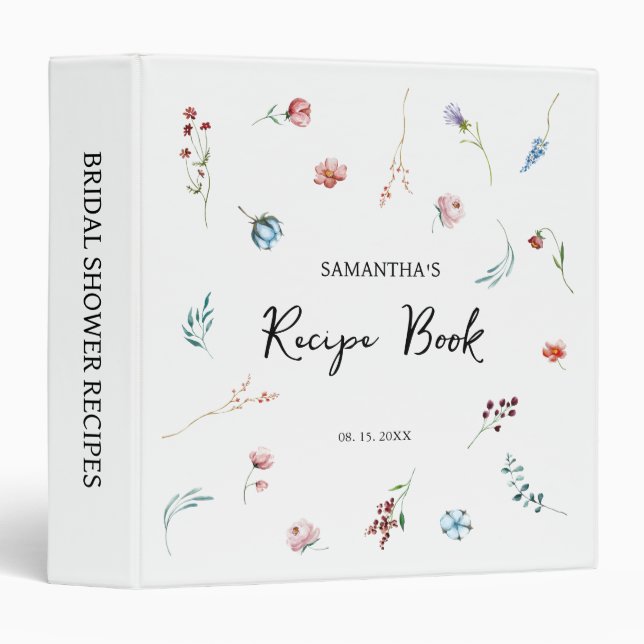 Wildflowers elegant Bridal Shower recipe book 3 Ring Binder (Front/Spine)