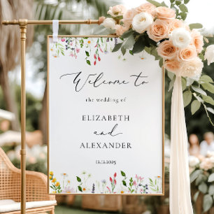 Wildflowers Elegant Calligraphy Wedding Welcome Foam Board