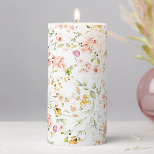 Wildflowers Elegant Colorful Floral Botanical Boho Pillar Candle