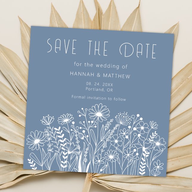 Wildflowers Elegant Dusty Blue Boho Wedding Save The Date (Creator Uploaded)