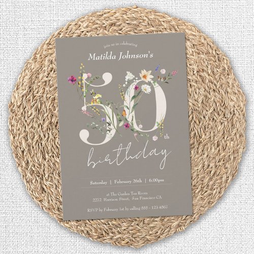 Wildflowers Elegant Floral 50th Birthday Invitation