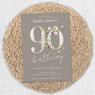Wildflowers Elegant Floral 90th Birthday Party Invitation