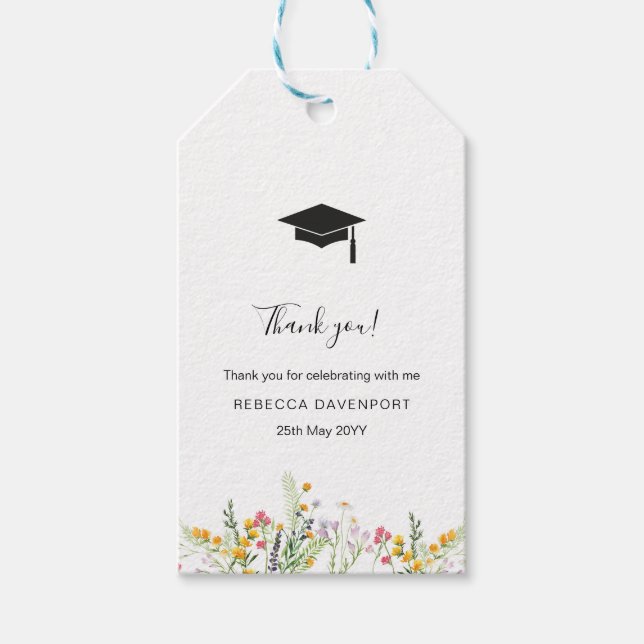 Wildflowers elegant Graduation Thank you Gift Tags (Front)