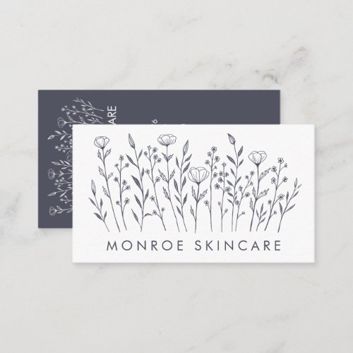 Wildflowers Elegant Line Art Chic Custom QR Code  Business Card