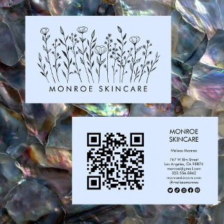 Wildflowers Elegant Line Art QR Code Social Icons Business Card