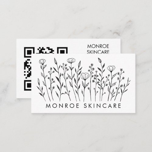 Wildflowers Elegant Line Art QR Code Social Icons Business Card