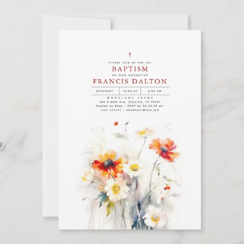 Wildflowers Elegant Minimalist Baptism Invitation