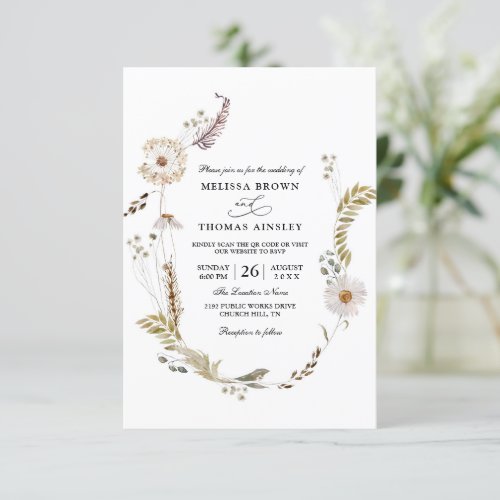 wildflowers Elegant Modern Budget QR Code Wedding Invitation