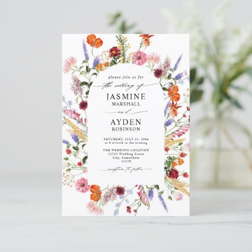 Wildflowers Elegant Modern Budget QR Code Wedding Invitation