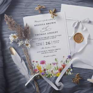 Wildflowers Elegant Modern Budget QR Code Wedding Invitation