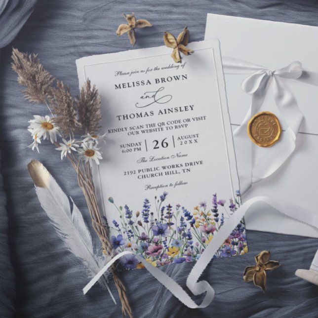 Wildflowers Elegant Modern Budget QR Code Wedding Invitation (Creator Uploaded)