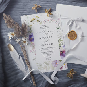 Wildflowers Elegant Modern Budget QR Code Wedding Invitation