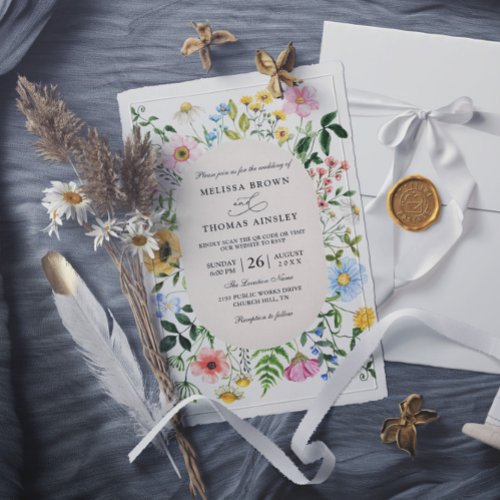 Wildflowers Elegant Modern Budget QR Code Wedding Invitation