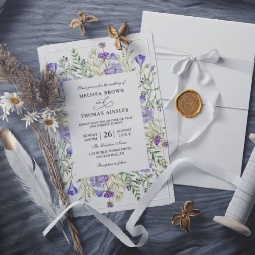 Wildflowers Elegant Modern Budget QR Code Wedding Invitation