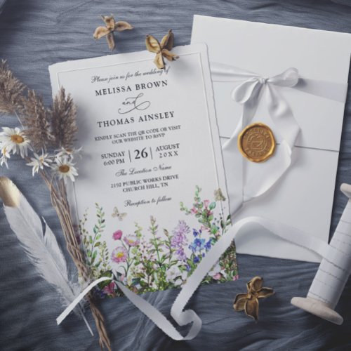 Wildflowers Elegant Modern Budget QR Code Wedding Invitation