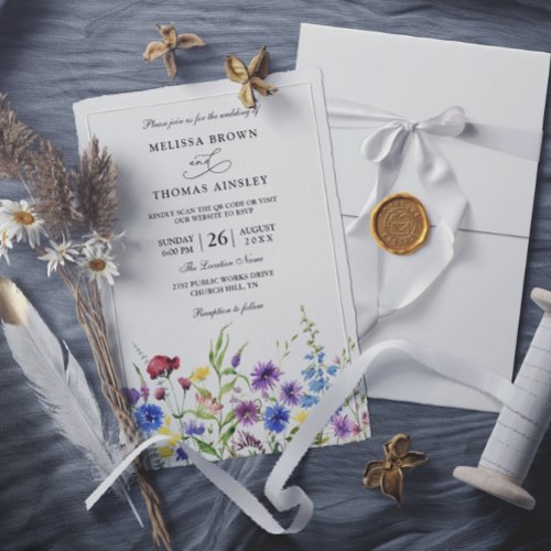 Wildflowers Elegant Modern Budget Qr Code Wedding Invitation
