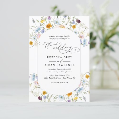 Wildflowers Elegant Modern Budget QR Code Wedding Invitation
