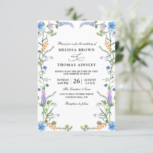 Wildflowers Elegant Modern Budget QR Code Wedding Invitation