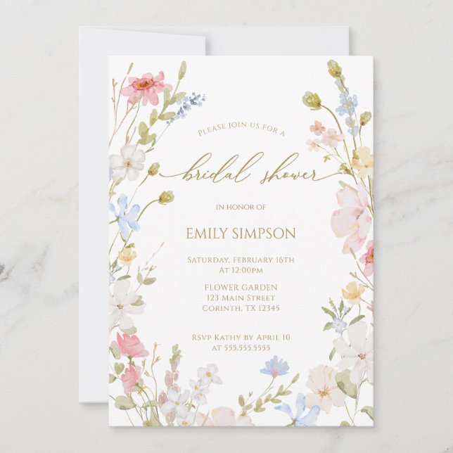 Wildflowers elegant modern Spring Bridal Shower  Invitation (Front)