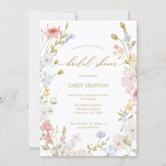 Wildflowers elegant modern Spring Bridal Shower  Invitation