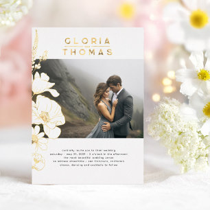 Wildflowers Elegant Modern Wedding Photo Foil Invitation