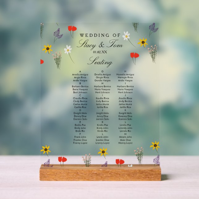Wildflowers Elegant Nature Wedding Seating Acrylic Sign (Neutral)
