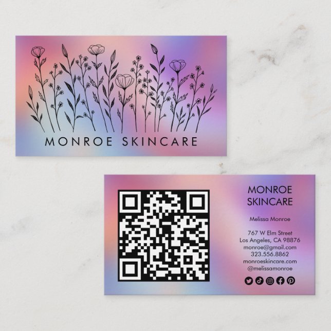 Wildflowers Elegant Rainbow QR Code Social Icons  Business Card (Front/Back)