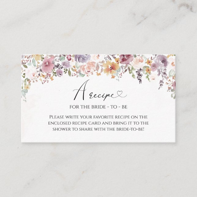 Wildflowers Elegant Recipe for the bride to be Enclosure Card (Front)