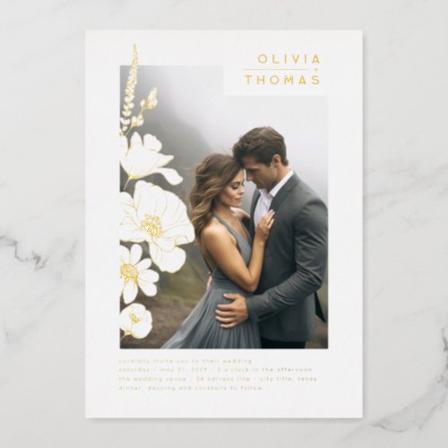 Wildflowers Elegant Romantic Wedding Photo Foil Invitation