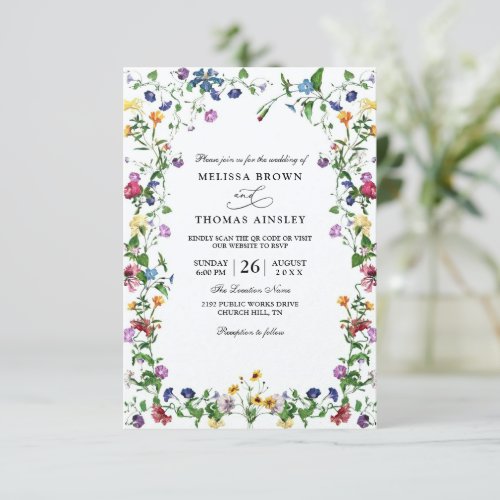 Wildflowers Elegant Rustic Budget Qr Code Wedding Invitation