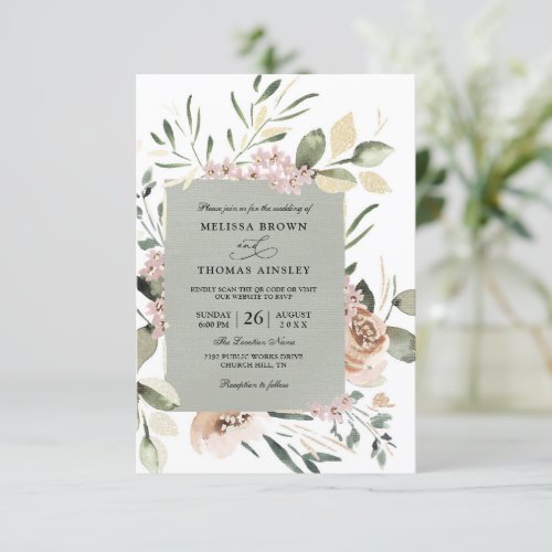 Wildflowers Elegant Rustic Budget QR Code Wedding Invitation