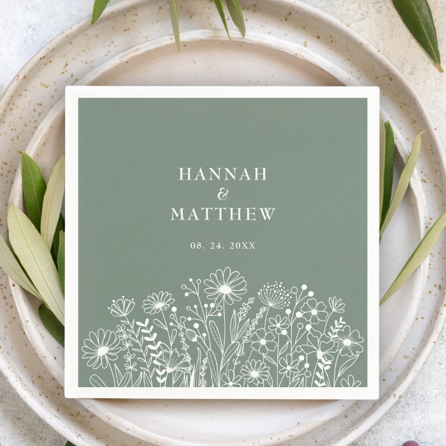 Wildflowers Elegant Sage Green Wedding Napkins (Creator Uploaded)