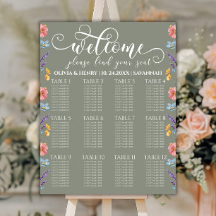Wildflowers Elegant Sage Wedding Seating Chart Foam Board