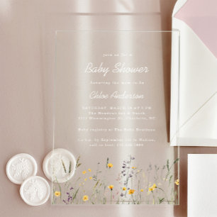 Wildflowers Elegant Spring Baby Shower Clear Acrylic Invitations
