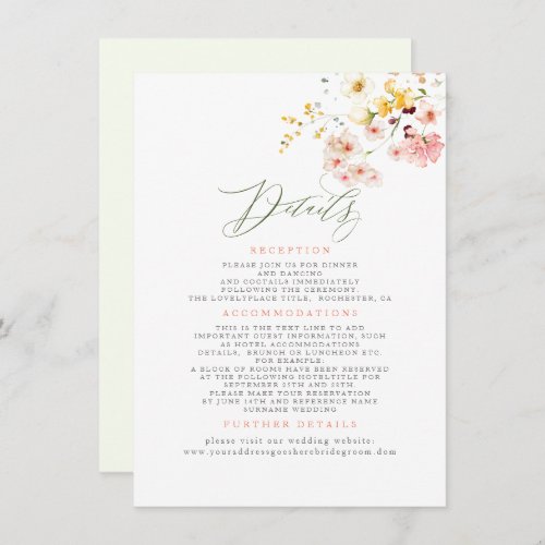Wildflowers Elegant Wedding Information Enclosure Card