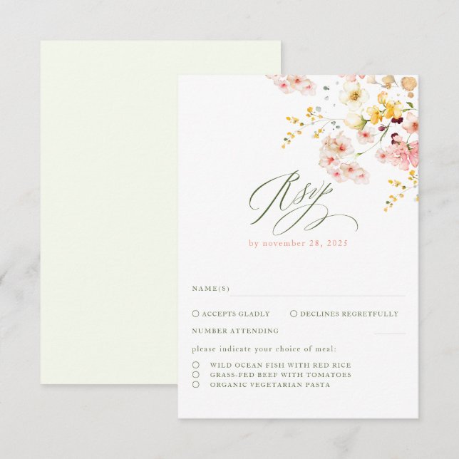Wildflowers Elegant Wedding RSVP Card (Front/Back)