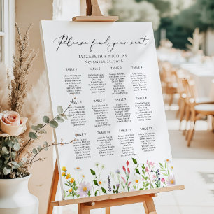 Wildflowers Elegant Wedding Seating Chart Foam Board