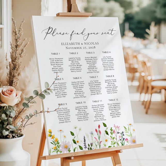 Wildflowers Elegant Wedding Seating Chart Foam Board (Creator Uploaded)