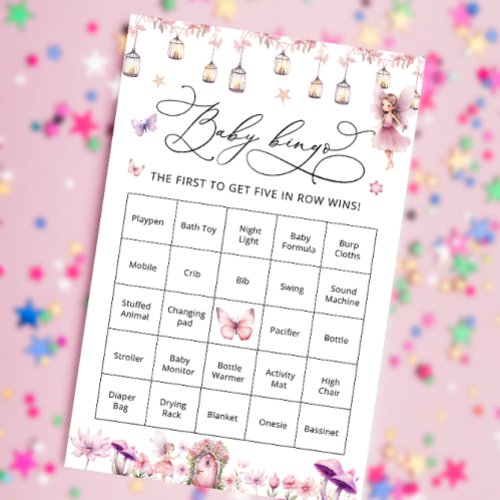 Wildflowers Fairy Cute Baby Shower Bingo Game