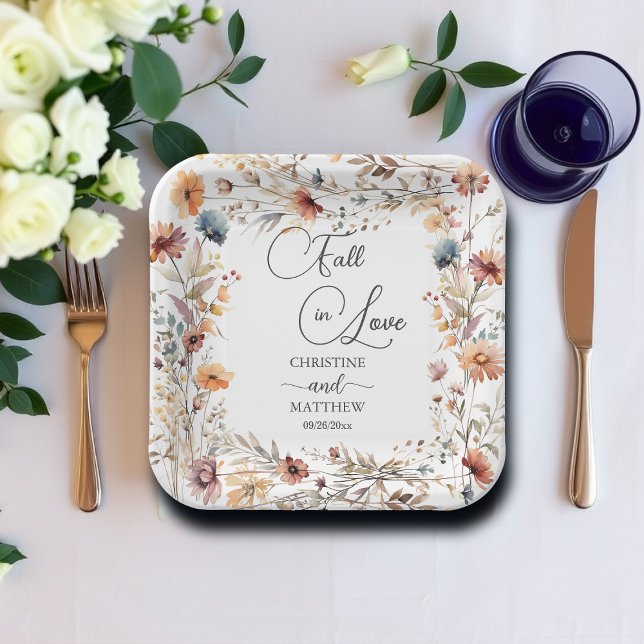 Wildflowers Fall in Love Elegant Wedding Paper Plates (Creator Uploaded)