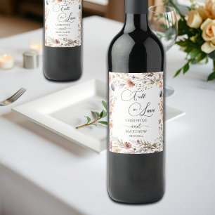 Wildflowers Fall in Love Elegant Wedding Wine Label