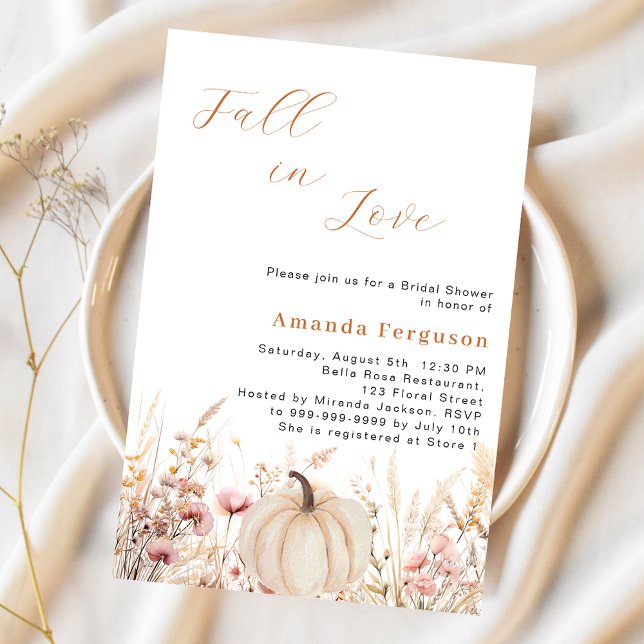 Wildflowers fall love pumpkin peach Bridal Shower Invitation (Creator Uploaded)