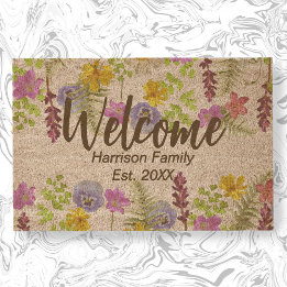 Wildflowers Family Name Established Welcome coir Fiber Doormat