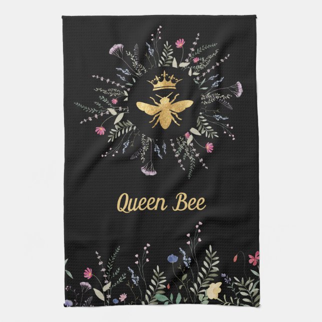wildflowers faux foil queen bee kitchen towel (Vertical)