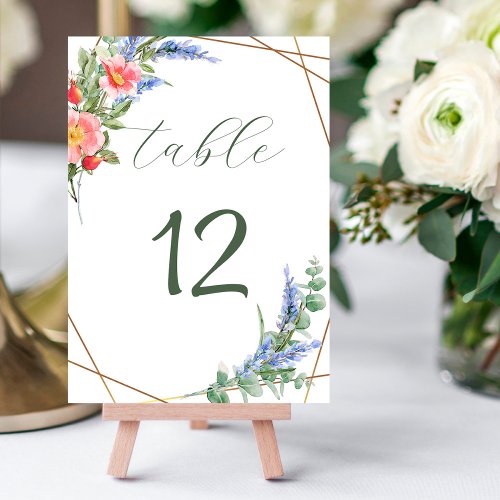 Wildflowers Faux Gold Foil Geometric Frame Rustic  Table Number