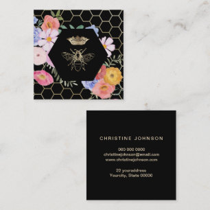wildflowers faux gold foil Queen Bee Square Business Card