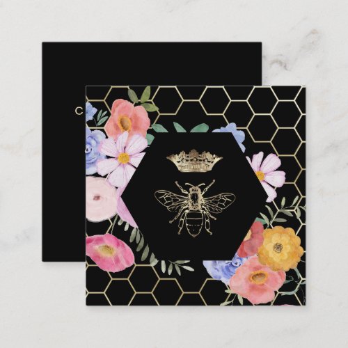 wildflowers faux gold foil Queen Bee Square Business Card