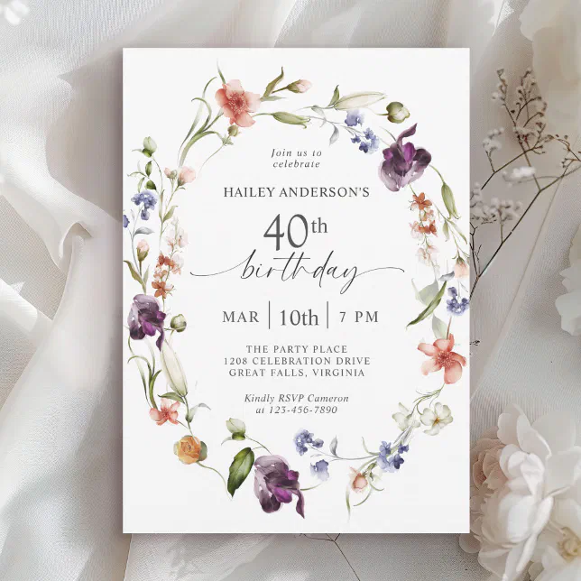 Wildflowers Feminine Floral 40th Birthday Party Invitation | Zazzle