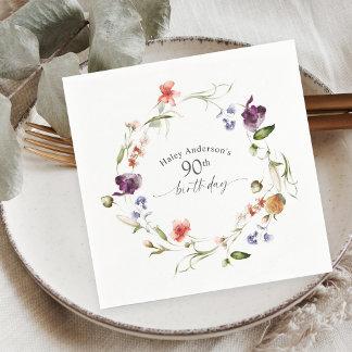Wildflowers Feminine Floral 90th Birthday Party Napkins