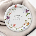 Wildflowers Feminine Floral 90th Birthday Party Paper Plates<br><div class="desc">A beautiful floral birthday party plate to celebrate a 90th birthday in feminine style. A modern wildflowers floral floral wreath encircles your custom text on this napkin that includes painted wildflowers in hues of pink, purple, peach, blue and white with scattered greenery. Personalize the text template with the guest of...</div>